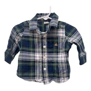Baby Gap Blue and Green Plaid Flannel Shirt 3-6months